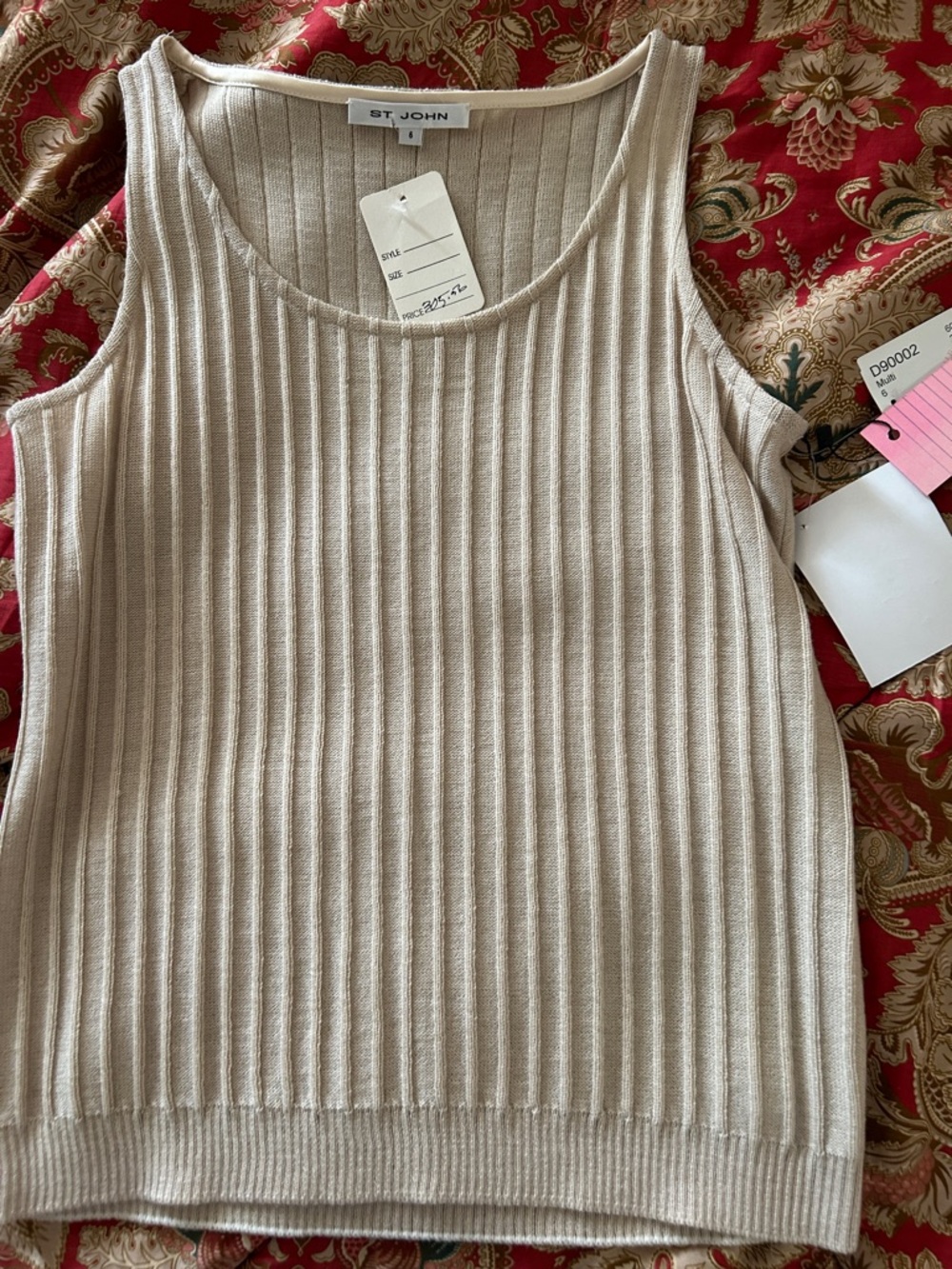 St. John Cream Ribbed Knit Tank Top